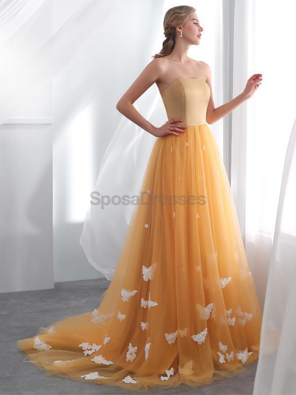 Strapless Orange Tulle ButterFly Evening Prom Dresses, Evening Party Prom Dresses, 12024