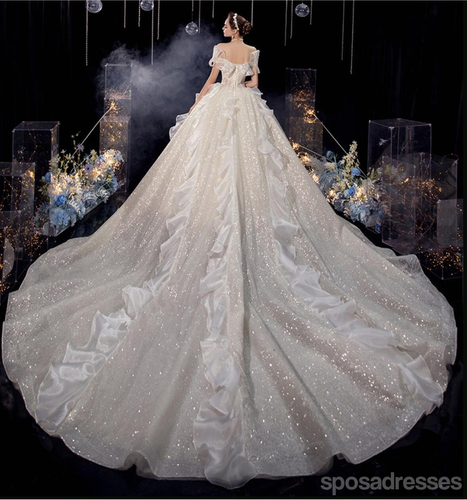 Off Shoulder Bling A-line Luxurious Wedding Dresses Online, Popular Bridal Dress, WD674