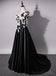 One Shoulder Handmade Flower Black A-line Long Evening Prom Dresses, 17624
