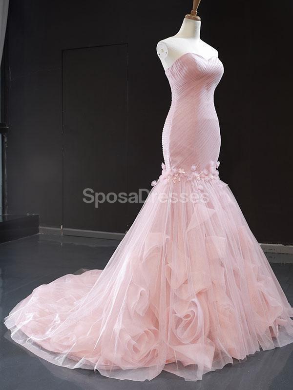 Sweetheart Mermaid Peach Ruffles Flower Evening Prom Dresses, Evening Party Prom Dresses, 12256