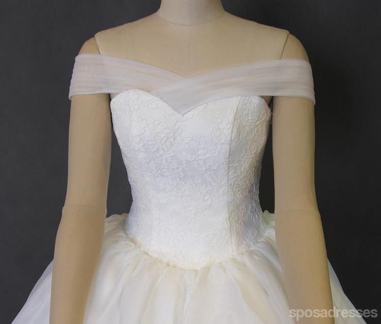 Off Shoulder Organza  A line Long Tail Wedding Dresses, Corset Custom Made Long Wedding Gown, Cheap Wedding Gowns, WD207