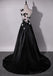 One Shoulder Handmade Flower Black A-line Long Evening Prom Dresses, 17624