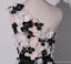 One Shoulder Handmade Flower Black A-line Long Evening Prom Dresses, 17624