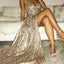 Gold Sparkly Side Slit Long Sexy Evening Prom Dresses, Cheap Custom Sweet 16 Dresses, 18503