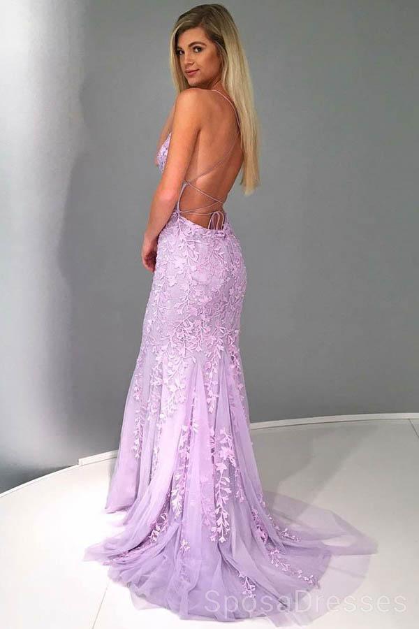 Sexy Backless Lace Mermaid Lilac Long Evening Prom Dresses, Cheap Custom Sweet 16 Dresses, 18466