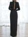 Elegant Black Mermaid Long Sleeves Side Slit Cheap Prom Dresses,12964