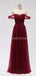 Off Shoulder Floor Length Dark Red Tulle Cheap Bridesmaid Dresses Online, WG589