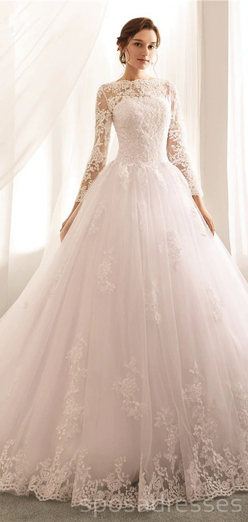 Long Sleeves Lace Beaded Cheap Wedding Dresses Online, Cheap Bridal Dresses, WD506