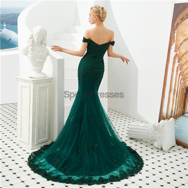 Emerald Green Lace Applique Mermaid Evening Prom Dresses, Evening Party Prom Dresses, 12128