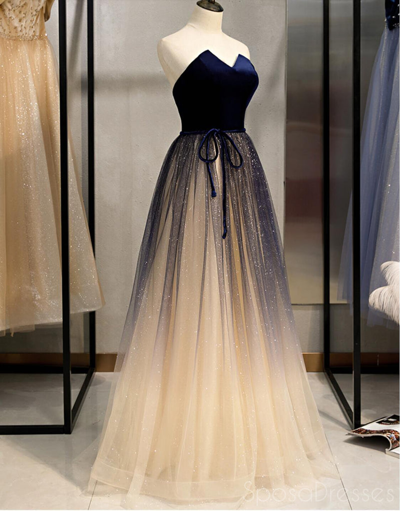 Sweetheart Ombre A-line Cheap Long Prom Dresses, Sweet 16 Prom Dresses, 12365