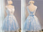 See Through Light Blue Skirt Ivory Lace Homecoming Prom Dresses, Cheap Homecoming Dresses, CM278