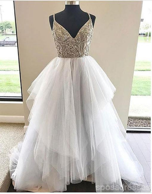 Spaghetti Straps V Neckline Heavily Beaded Long Evening Prom Dresses, Popular Cheap Long 2018 Party Prom Dresses, 17249