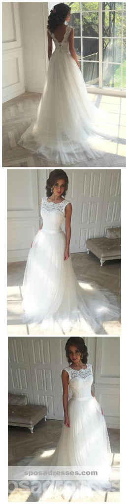 Illusion Lace A-line Cheap Wedding Dresses Online, Cheap Lace Bridal Dresses, WD440