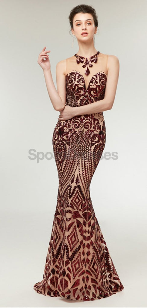 Rose Gold Sequin Sparkly Mermaid Evening Prom Dresses, Evening Party Prom Dresses, 12011