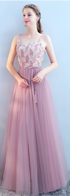 Tulle Pink Long Mismatched Unique Cheap Bridesmaid Dresses Online, WG512