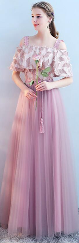 Tulle Pink Long Mismatched Unique Cheap Bridesmaid Dresses Online, WG512