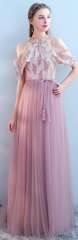 Tulle Pink Long Mismatched Unique Cheap Bridesmaid Dresses Online, WG512