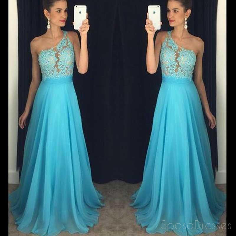 One shoulder Chiffon Lace Long Evening Prom Dresses, Sexy See Through Party Prom Dress, Custom Long Prom Dresses, Cheap Formal Prom Dresses, 17044