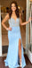 Sheath V Neck Side Slit Long Prom Dresses, Sweet 16 Prom Dresses, 12443