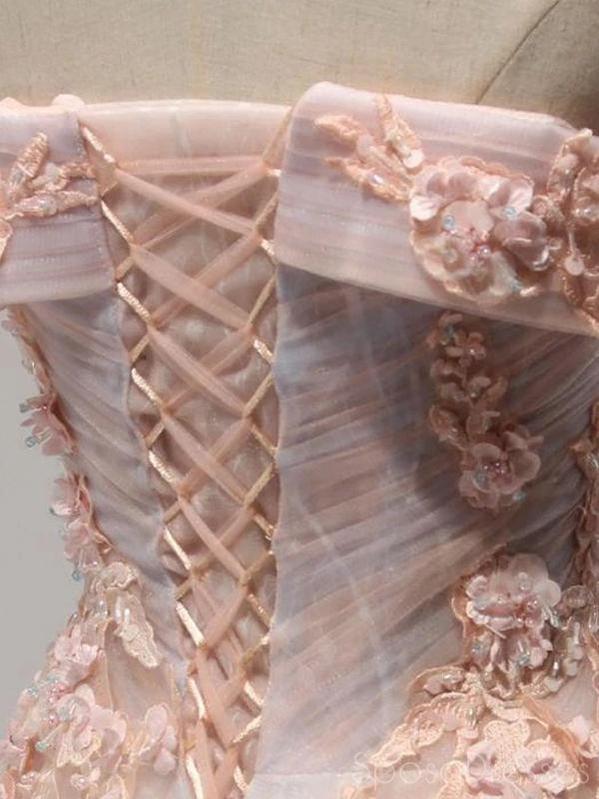 Elegant Tulle Applique Off The Shoulder Prom Dresses, Sweet 16 Prom Dresses, 12494