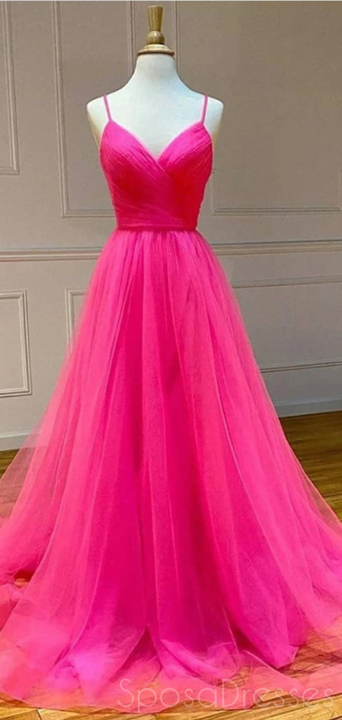 Simple A-line Tulle Sleeveless Long Prom Dresses, Sweet 16 Prom Dresses, 12497