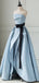 Simple A-line Strapless Blue Long Prom Dresses, Sweet 16 Prom Dresses, 12498