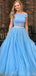 Two Pieces Off The Shoulder Blue Long Prom Dresses, Sweet 16 Prom Dresses, 12512