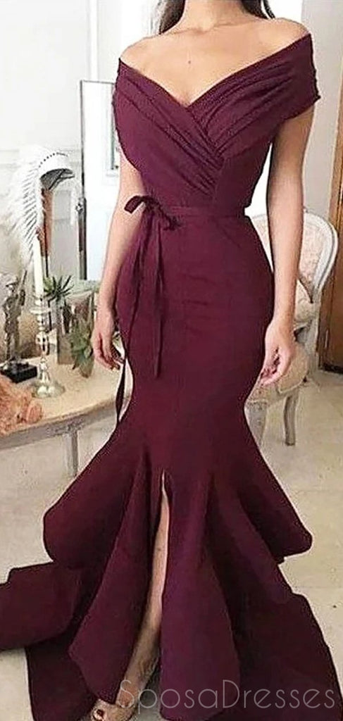 Simple Mermaid Burgundy Long Prom Dresses, Sweet 16 Prom Dresses, 12515