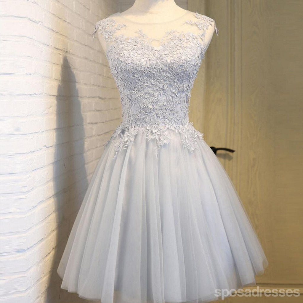Scoop Neckline Gray Lace Cute Homecoming Prom Dresses, Cheap Cocktail Dresses, CM336