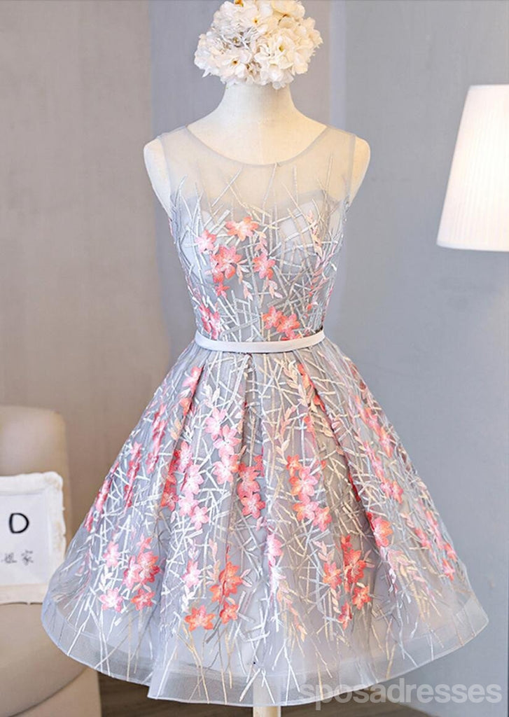 Scoop Neckline Grey and Yellow Lace Homecoming Prom Dresses, Affordable Short Party Prom Dresses, Perfect Homecoming Dresses, CM280