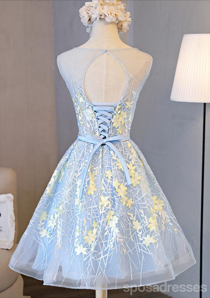 Scoop Neckline Grey and Yellow Lace Homecoming Prom Dresses, Affordable Short Party Prom Dresses, Perfect Homecoming Dresses, CM280