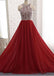 Dark Red Halter Chiffon Beaded A line Long Custom Evening Prom Dresses, 17416