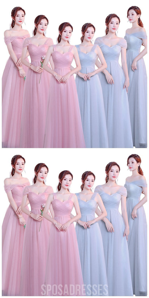 Tulle Floor Length Cap Sleeves Simple Cheap Bridesmaid Dresses Online, WG546