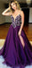 Purple Spaghetti Straps Side Slit Heavily Beaded Long Evening Prom Dresses, Cheap Sweet 16 Dresses, 18342