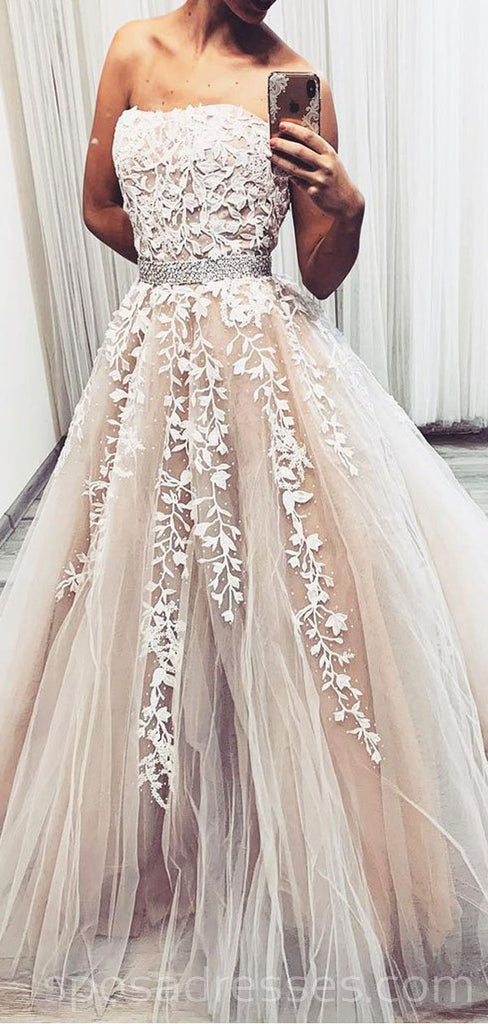 Strapless Grey Champagne Cheap Long Evening Prom Dresses, Evening Party Prom Dresses, 18633