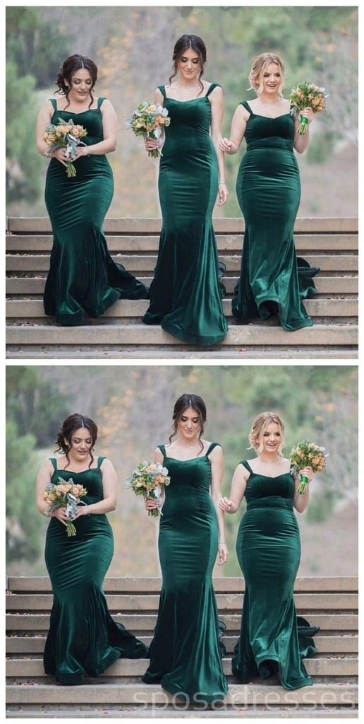Sleeveless Emerald Green Floor Length Mermaid Long Bridesmaid Dresses, WG549