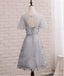 Short Sleeve Gray Lace Cute Homecoming Prom Dresses, Affordable Short Party Prom Sweet 16 Dresses, Perfect Homecoming Cocktail Dresses, CM338