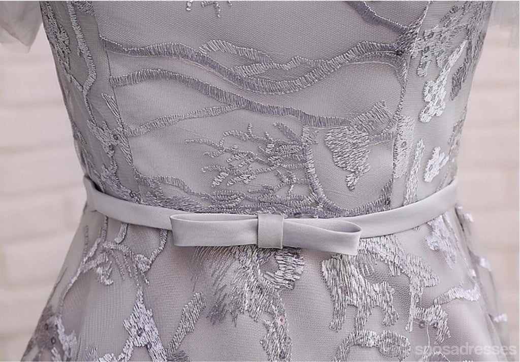 Short Sleeve Gray Lace Cute Homecoming Prom Dresses, Affordable Short Party Prom Sweet 16 Dresses, Perfect Homecoming Cocktail Dresses, CM338