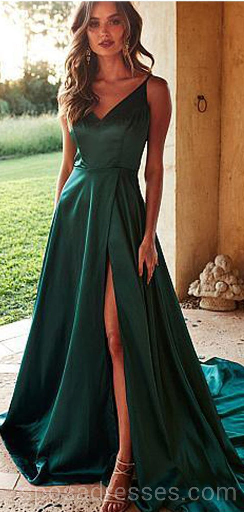 Emerald Green Side Slit Long Evening Prom Dresses, Cheap Custom Party Prom Dresses, 18580