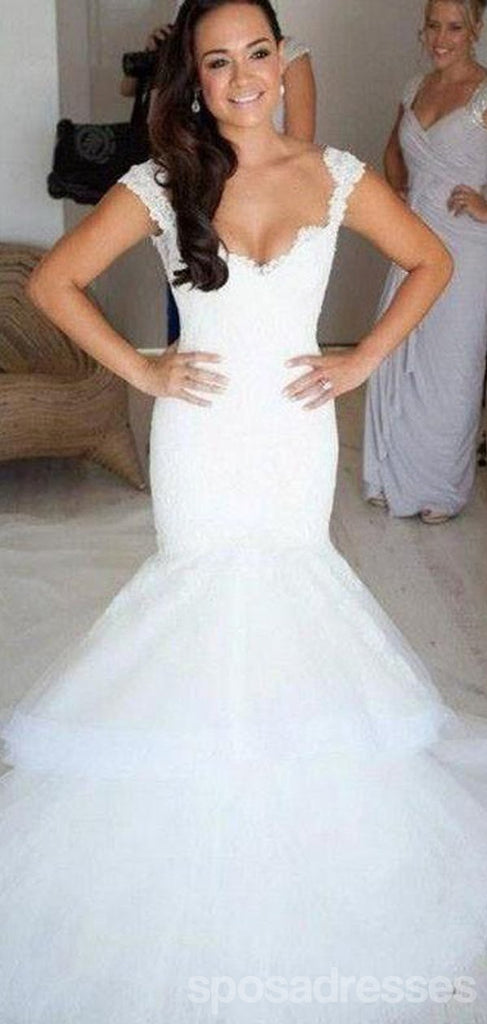 Sexy Backless Cap Sleeves Lace Mermaid Wedding Dresses Online, WD408