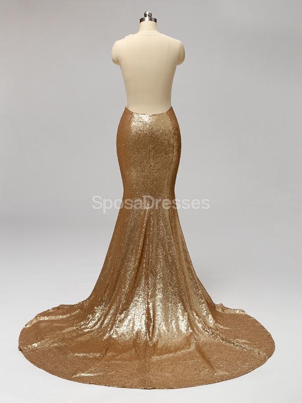Gold Sequin See Through Mermaid Cheap Bridesmaid Dresses Online, WG595