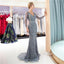 Long Sleeves Grey Rhinestone Heavily Beaded Mermaid Evening Prom Dresses, Evening Party Prom Dresses, 12038