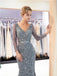 Long Sleeves Grey Rhinestone Heavily Beaded Mermaid Evening Prom Dresses, Evening Party Prom Dresses, 12038