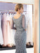 Long Sleeves Grey Rhinestone Heavily Beaded Mermaid Evening Prom Dresses, Evening Party Prom Dresses, 12038