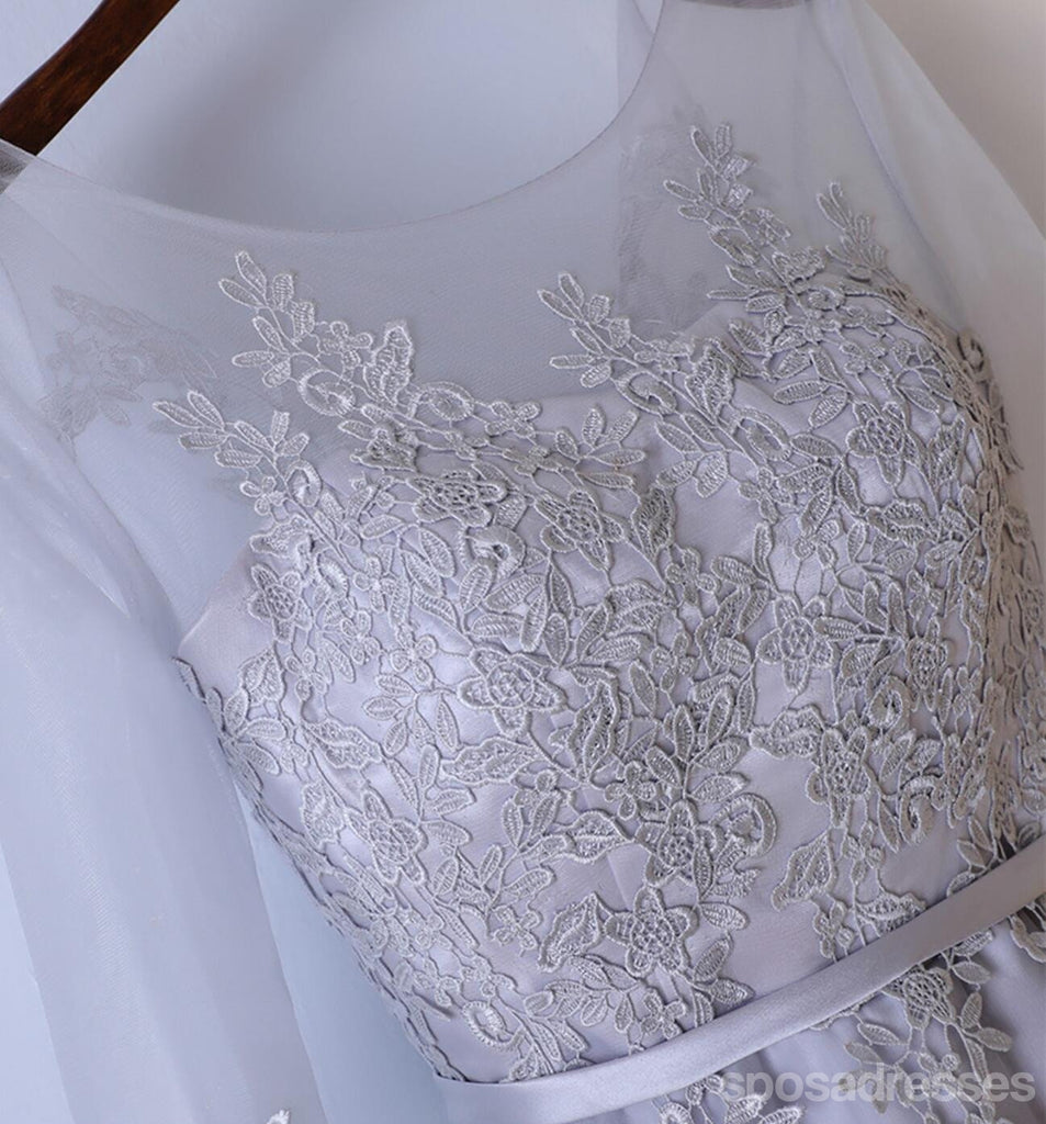 Long Sleeve Lace Gray Homecoming Prom Dresses, Affordable Corset Back Short Party Prom Dresses, Perfect Homecoming Dresses, CM255