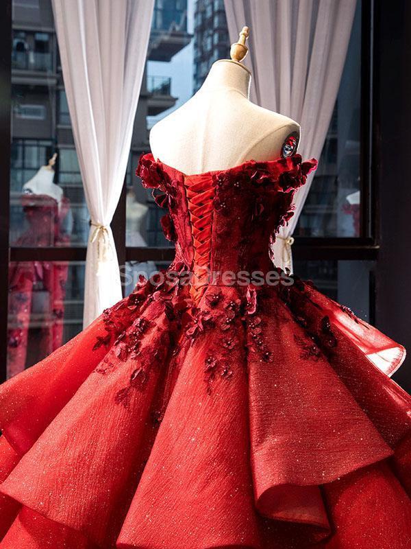 Off Shoulder Red Ball Gown Long Evening Prom Dresses, Evening Party Prom Dresses, 12259