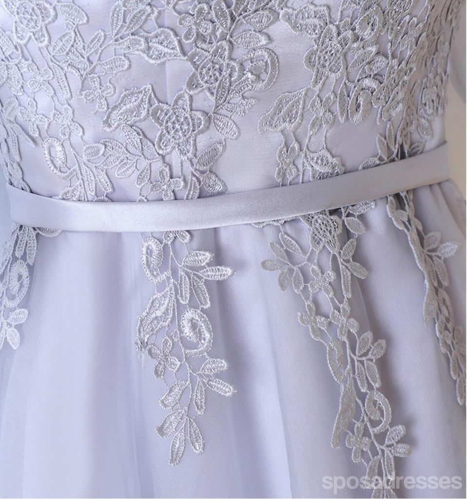 Long Sleeve Lace Gray Homecoming Prom Dresses, Affordable Corset Back Short Party Prom Dresses, Perfect Homecoming Dresses, CM255