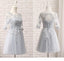 Long Sleeve Gray Lace A line Long Bridesmaid Dresses, Bridesmaid Dresses, BD020