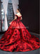 Off Shoulder Red Ball Gown Long Evening Prom Dresses, Evening Party Prom Dresses, 12259