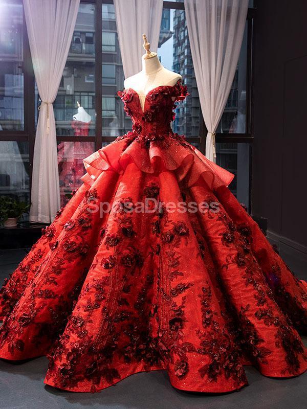 Off Shoulder Red Ball Gown Long Evening Prom Dresses, Evening Party Prom Dresses, 12259